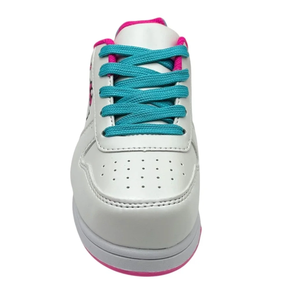 Hello Kitty Youth Big Girls Court Sneakers Size 3 White Aqua Pink Casual Lace-Up